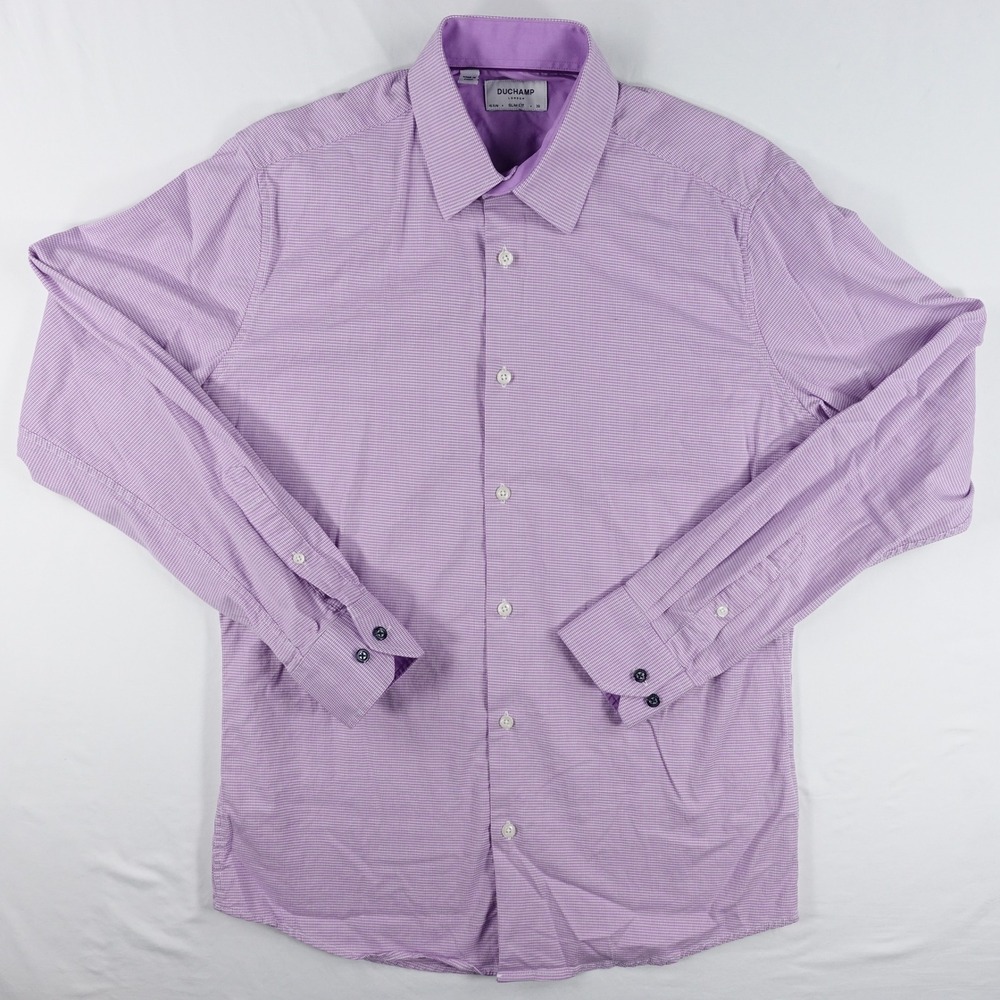 Duchamp Button up Shirt Men's 15.5/M Slim Fit Business Casual Purple Houndstooth